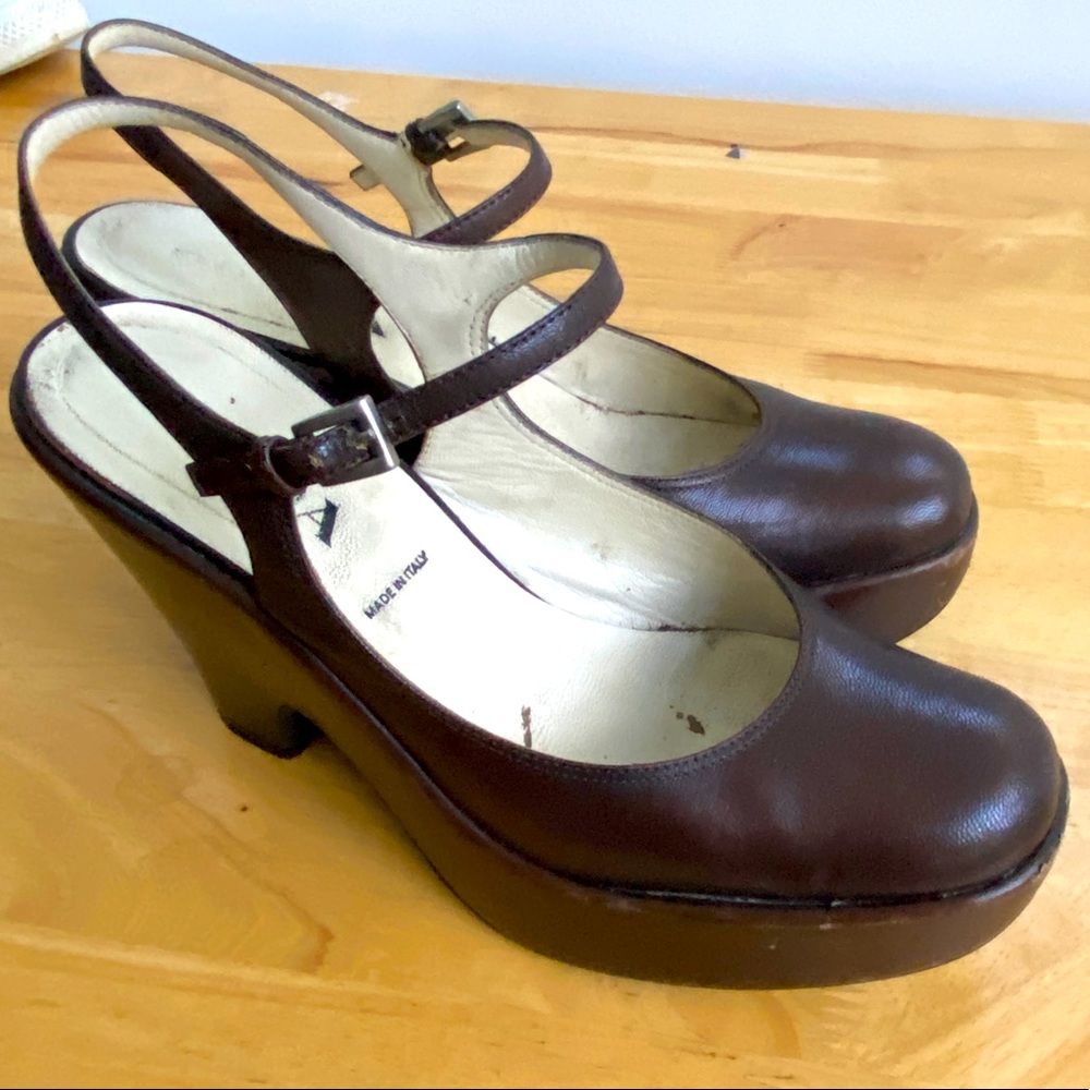 Prada Chocolate Mary Jane Wedge, size 10